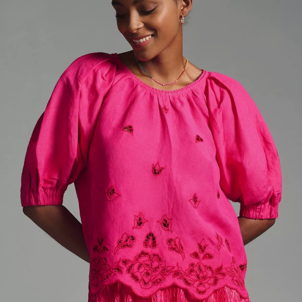 Anthropologie cutwork pink blouse nwot